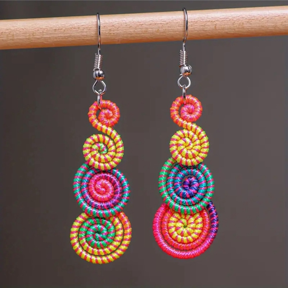 Multicolor retro spiral swirl drop earrings